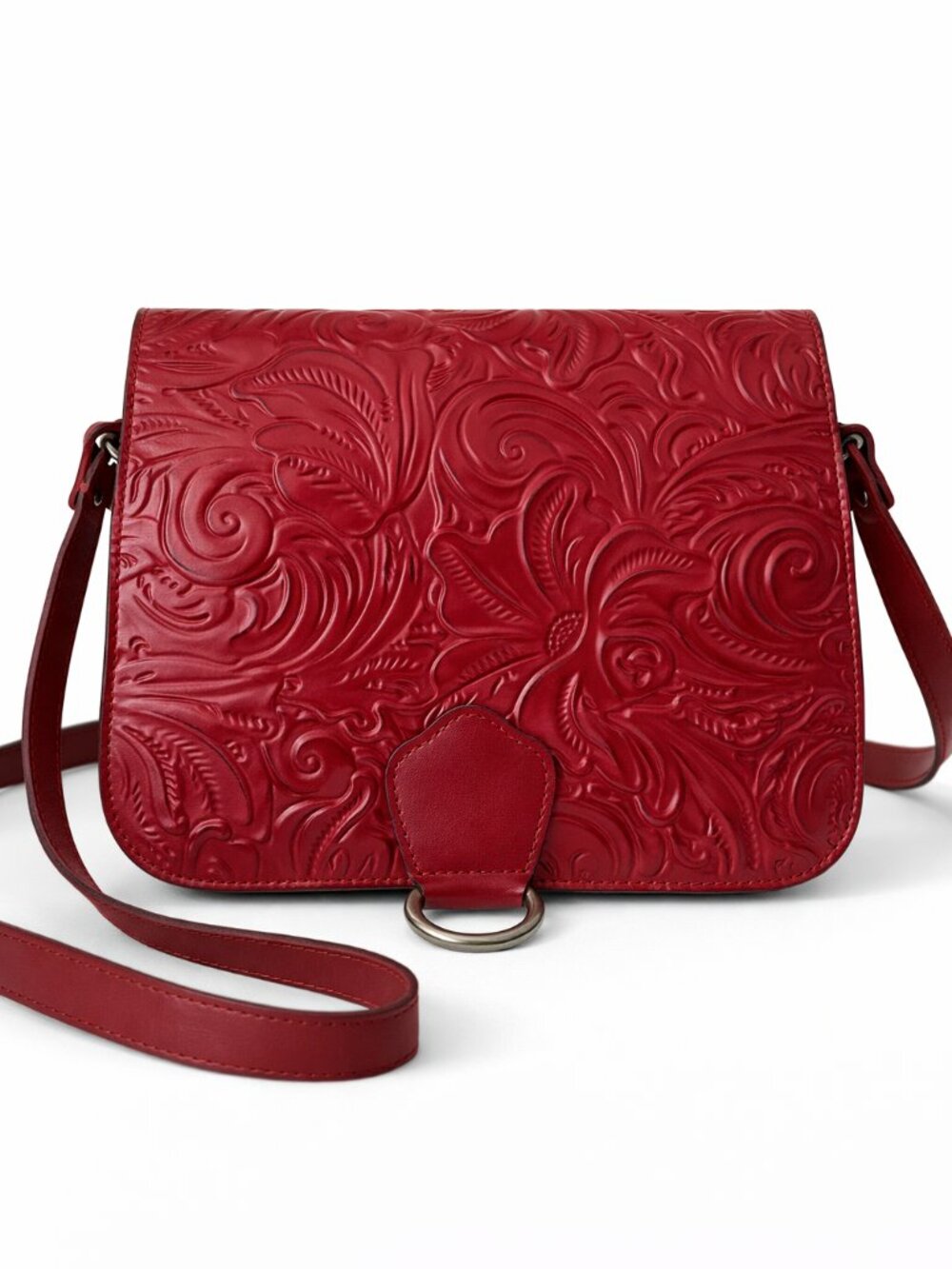 Patricia Nash Ilina Leather Tooled Handbag Berry Red Crossbody New